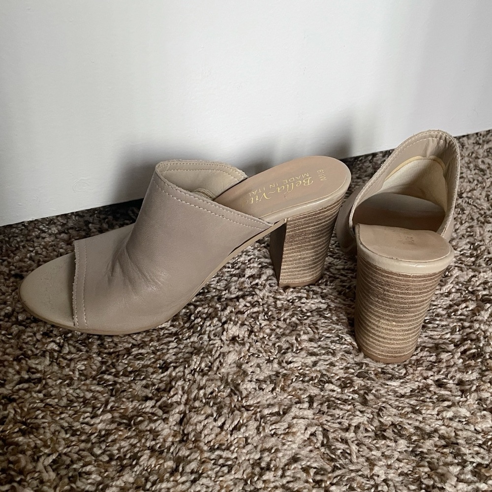 Bella Vita Leather Taupe Heel Mules